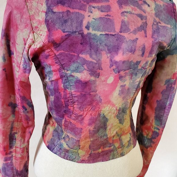 Leather Motorcycle biker Jacket graffiti painted pink purple red blue XS 0 2 4 6 - Picture 5 of 11